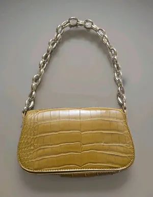 Zara Croc Shoulder Bag Yellow Gold Tone Chain Strap Clean Inside Luxury Travel thumbnail 1