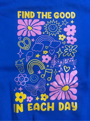 Gildan Royal Blue Sweatshirt with Pink & Yellow Graphic thumbnail 5