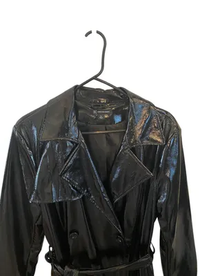 INC Glossy Black Patent Leather Belted Midi Trench Coat Goth Glam witchy 90s y2k thumbnail 6