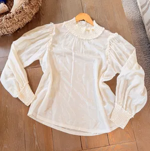 Raquel Allegra Shirred Collar Blouse Womens Off White Size 1 thumbnail 1