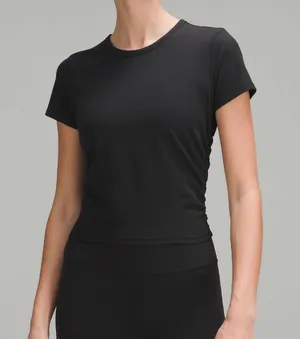 Lululemon LUKU GREY/BLACK ROUCHED SHORT SLEEVE TOP SIZE 2 thumbnail 1