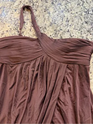 BCBGMaxAzria One-Shoulder Brown Draped Cocktail Dress thumbnail 3