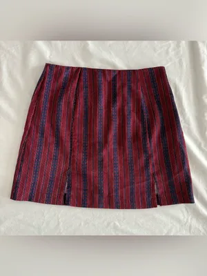 Mi Ami Burgundy Boho Striped Mini Skirt Size Medium Red thumbnail 2