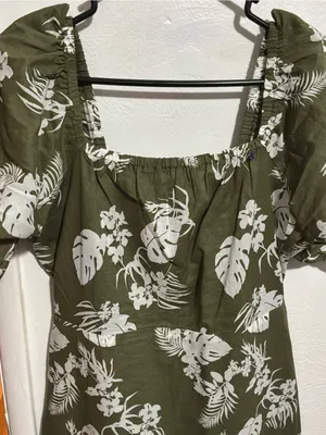 #63 NWT Studio B By Bobeau Olive Green Floral Tropical Print Midi Dress Size M thumbnail 3