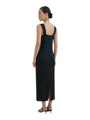 Reformation Vea Black Crepe Square Neck Maxi Shift Dress Size 12 Lined thumbnail 3
