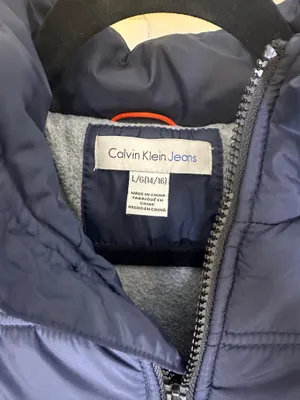 Calvin Klein Navy Blue Puffer Jacket with Hood | Fleece Lined Winter Coat Size L thumbnail 2