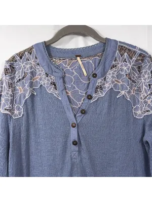 Free People Blue Lace Detail Thermal Top Size Medium thumbnail 4