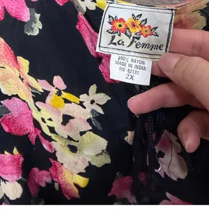 La Femme‎ Vintage Floral Rayon Lace Up Maxi Dress Black Pink Plus Size 2X thumbnail 4