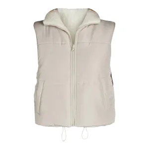 No Boundaries Womens Reversible Puffer Sherpa Vest Size XL Stone Tile Zip Pocket thumbnail 4