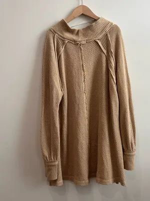 Free People We The Free She's A Keeper Thermal Knit Tunic Top Winter Wheat M thumbnail 5
