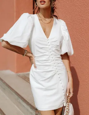 Revolve Puff Sleeve White Dress thumbnail 1