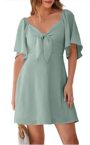 NEW V Neck Elegant Cocktail Bow mini Dress M Green Size M thumbnail 1