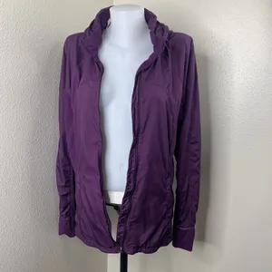 Lululemon Rush Hour Jacket Full Zip Darkest Magenta Purple Hooded Sz 12 *Flaw thumbnail 6
