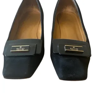 Vintage Gucci‎ Black Suede Square Toe Kitten Heels Logo 36 thumbnail 4