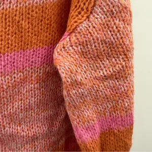 Free People Candy Stripe Pink Orange Knit Long Sleeve‎ Cowl Neck Tunic Sweater M thumbnail 10