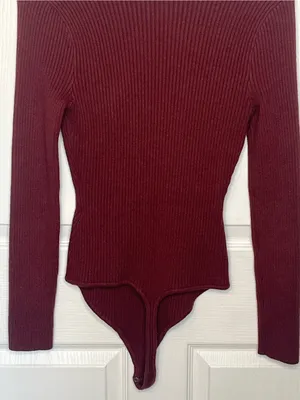 Abercrombie & Fitch Sz M Bodysuit Sweater Sweetheart Neckline Maroon thumbnail 9