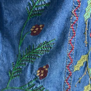 90’s Embroidered Denim Button Down Shirt with Holiday Berries, Leaves, sz Medium thumbnail 4