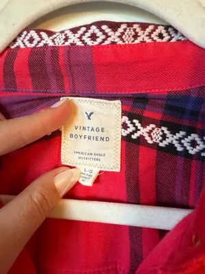 American Eagle Outfitters Red Western Plaid Flannel Button Up Shirt thumbnail 3