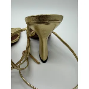 L'Autre‎ Chose Strappy Sandals Womens 36 Gold Metallic Leather Square Toe Italy thumbnail 6