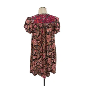 Anthropologie Floral Printed Tunic Dress Mixed Print V Neck Black Brown Size XXS thumbnail 6