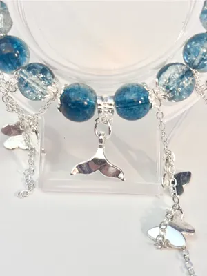 Hand Crafted Blue Beaded Charm Bracelet with Whale Tail And Butterfly Accents thumbnail 2