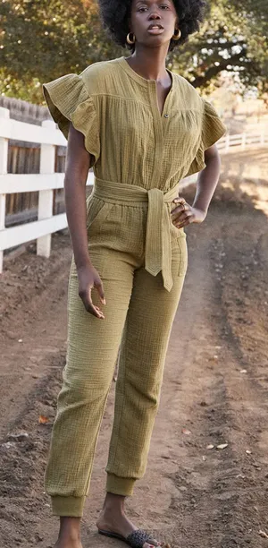 SAYLOR Christina Cotton Gauze Flutter‎ Sleeve Jumpsuit *NO BELT* Medium thumbnail 1