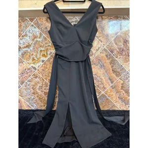 Dress the Population Alessia Tie Waist Crepe Midi Dress Black Small thumbnail 3