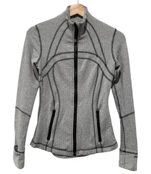 Lululemon Define Nulu Track Jacket 4 Black Gray Heatherbone Full Zip Thumbholes thumbnail 1