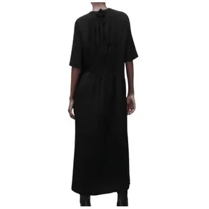 Zara Women's Short Sleeve Smocked Pleated Midi Dress Black Size M thumbnail 2