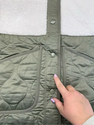 Abercrombie & Fitch Sherpa Quilted Jacket‎ Button Down Olive Green Teddy S thumbnail 5