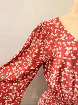 Índigo Rose Rust Floral V-Neck Midi Dress with Long Sleeves size L fall ready thumbnail 6