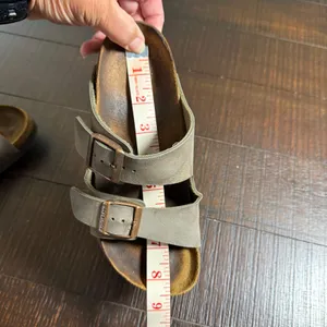 Birkenstock Arizona Two Strap Buckle Sandals Taupe Metallic Slides Womens 35 thumbnail 10