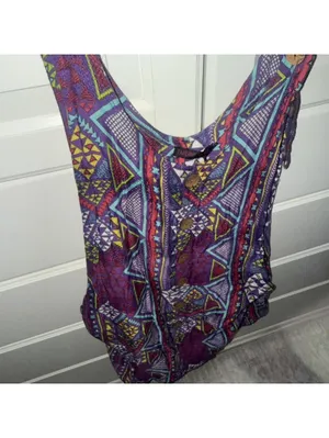 Multicoloured boho romper with button details. Purple Size XL thumbnail 2