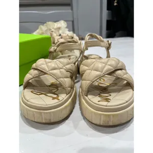 Sam‎ Edelman Gavril Platform Sandals Quilted Straps Ankle Buckle Beige 8M thumbnail 4