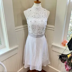 NWT TS Couture White Rhinestone Chiffon Formal Dress Size 8 thumbnail 8