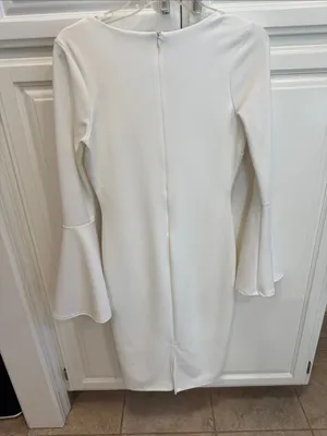 Just Me Ivory V-Neck Long Sleeve Bell Dress thumbnail 2