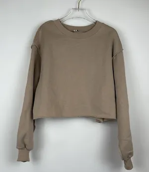 Amazhiyu Cropped Sweatshirt Long Sleeves Pullover Fleece Crop Top Medium Tan thumbnail 3