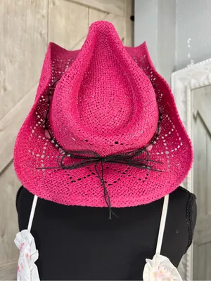 Vibrant Fuchsia Beaded Straw Cowboy Hat 🤠💗 Pink thumbnail 4