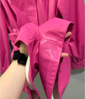 Karlie Faux Leather Long Sleeve Barbie Pink Belt Detail Romper thumbnail 6