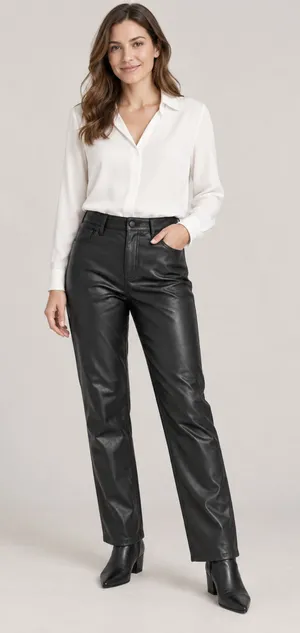Abercrombie Black Vegan Leather High Rise Curve Love Straight Pants Size 12 thumbnail 1
