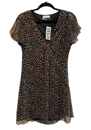 Urban Outfitters V-Neck Flutter Sleeve Leopard‎ Dress Brown Black Size Small NWT thumbnail 1
