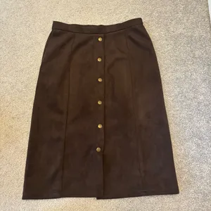 Westport Dark Brown Faux Suede Pencil Skirt with Buttons thumbnail 1