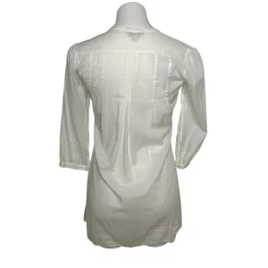 AllSaints White Cotton Pin Tuck V Neck 3/4 Sleeve Tunic Shirt US‎ 4 thumbnail 2