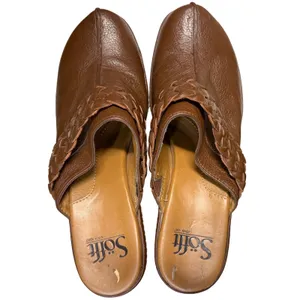 Sofft 7.5M Brown Leather Woven Clog Mule Braided Wedge Heel Boho Cottagecore 90s thumbnail 3