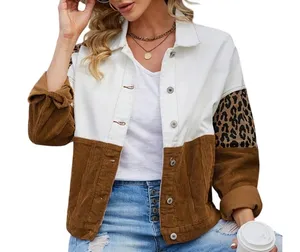 Umgee Color Block Corduroy Jacket Leopard Print Shacket Brown Size Medium thumbnail 1