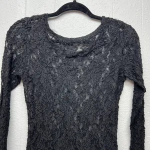 Womens Y2K Lace Sheer Open Knit Fairy Grunge Fitted Top XS Witchy Whimsigoth thumbnail 7