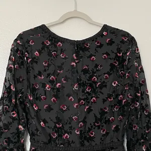 WAYF Brayden Long Sleeve Black with Red Roses Embroidered Velvet Dress Medium thumbnail 9