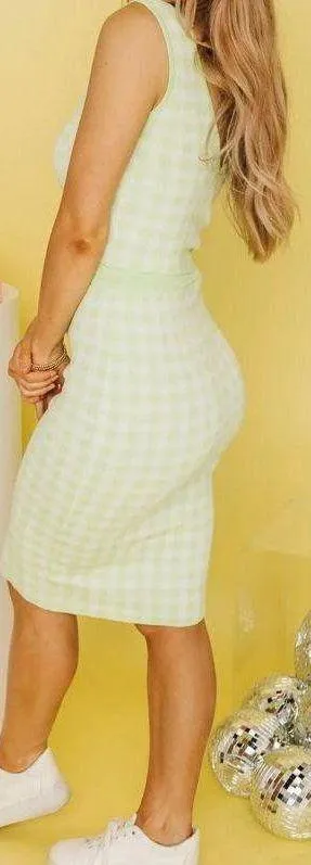 NWOT gingham knit skirt set in lime green size M thumbnail 1