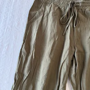 Women's Pull On Elastic Waist Olive Green Linen Cotton Style Pant Size M #260693 thumbnail 3