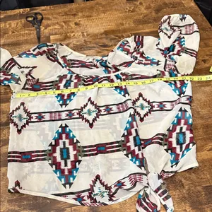 SOULMATES Sheer Aztec Tribal Southwestern Print Peasant Top Size Large thumbnail 9